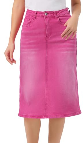 Allegra K Gonna in Jeans da Donna a Vita Alta Midi Gonna Denim Elasticizzata Vintage con Comfort Primavera Estate