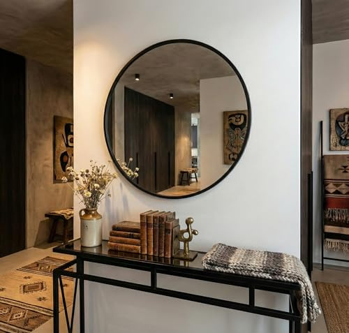My Mirror Runder Wandspiegel 100 cm Schwarz – Modernes Design, Metallrahmen, großer Dekospiegel für Flur, Wohnzimmer & Schlafzimmer