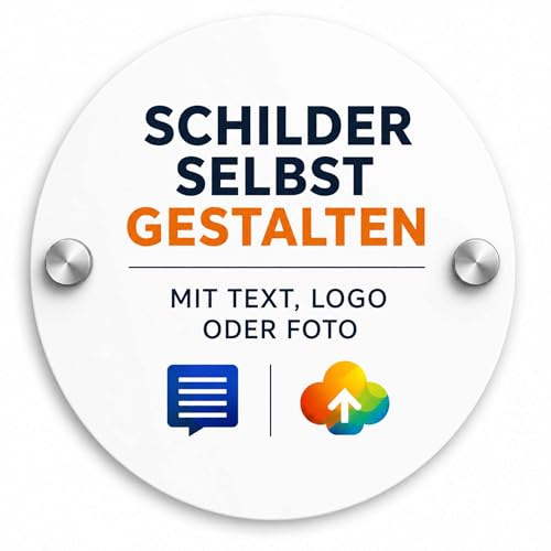 NOMIRO - Schilder selbst gestalten - rund - Aluverbundschild personalisiert mit Wunschtext Foto oder Logo - wetterfest UV beständig - Firmenschild Türschild für Innen und Außen