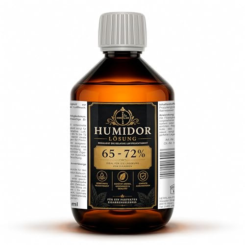 HERRLAN® Humidor Lösung 500 ml - Premium Luftbefeuchter-Flüssigkeit | 65 bis 72 % relative Luftfeuchtigkeit - sicher und ungiftig - Made in Germany