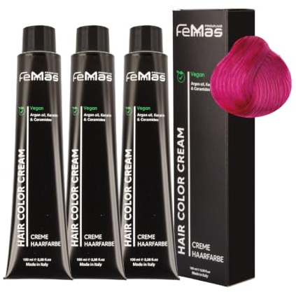 FemMas Haarfarbe 3x Fantasy Pink I Creme Haarfarbe mit Arganöl, Keratin & Ceramiden I dauerthafte Haarfärbung oder Tönung für strahlende Farbergebnisse I 100 ml