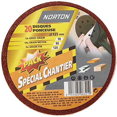 Norton Lot de 20 Disques 125 mm auto-agrippant Grain assortis