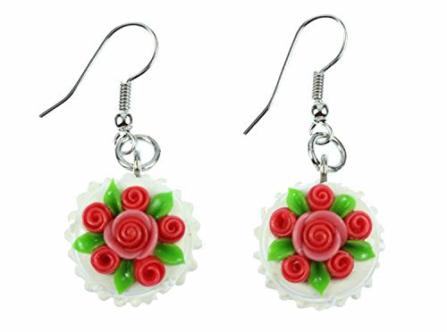 Miniblings Torte rund Ohrringe Geburtstag Rose Hochzeit Rosen Kuchen 3D weiß - Handmade Modeschmuck I Ohrhänger Ohrschmuck versilbert