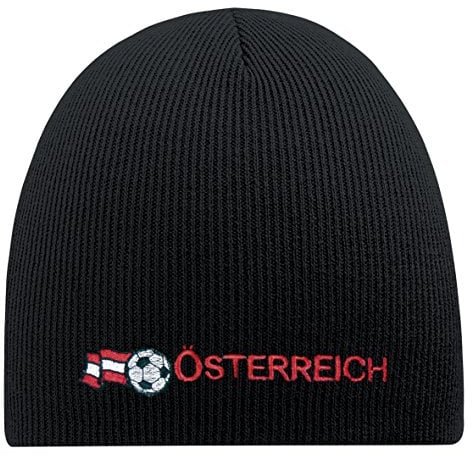 Fan-O-Menal Beanie-Mütze mit Einstickung - ÖSTERREICH Fussball - Wollmütze Wintermütze Strickmütze - 54595 schwarz