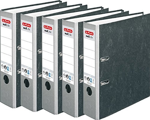 HERLITZ Ordner maX.file nature A4 Wolkenmarmorbezug selbstklebendes Rückenschild | 5er Sparpack in diversen Farben zur Auswahl (8cm breit | 10er Pack, grau)