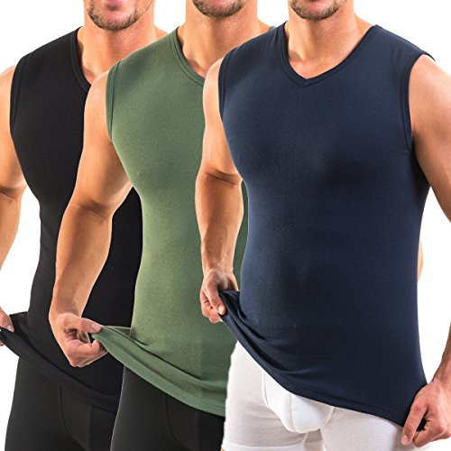 HERMKO 3050 3er Pack Herren Muskelshirt V-Ausschnitt (Weitere Farben) aus 100% Bio-Baumwolle, Größe:D 12 = EU 6XL, Farbe:Mix s/m/o