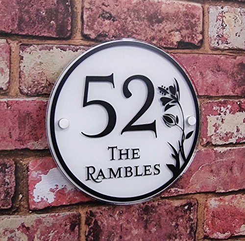 MODERN HOUSE SIGN ADRESS PLAQUE DECORATIVE DOOR NUMBER NAME PLATE PERSONALISED GLASS EFFECT 'ROUND'