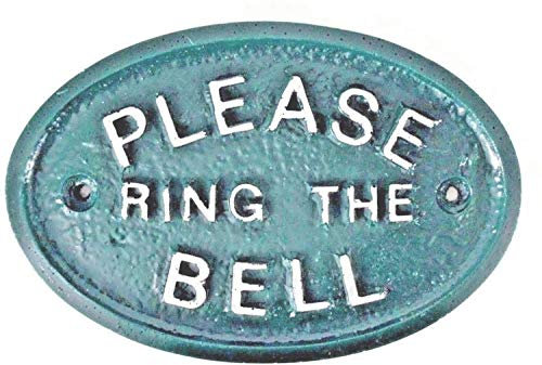 SILVER ON GREEN PLEASE RING THE BELL FRONT DOOR WALL PLAQUE
