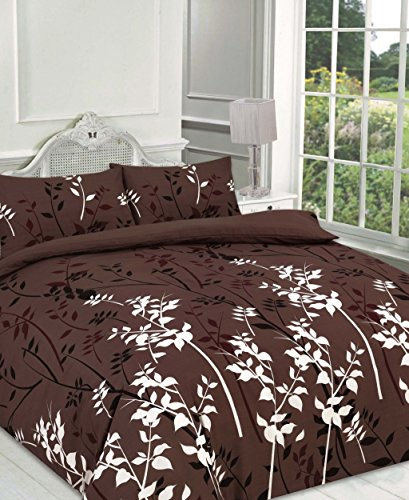 Goldstar® Kaylee Brown Double Duvet Quilt Cover Floral Leaf Polycotton Bedding Set & Pillow Case