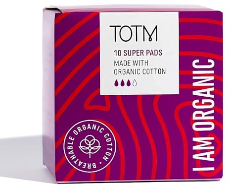 TOTM Organic Cotton Sanitary Pads with Triple-Layer Protection | Super - Pack of 10 | Breathable Period Care with Secure Wings & Waterproof Backing | Sanitary Towels for Day & Night