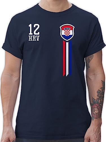 T-Shirt Herren - Fußball EM WM - 12. Mann Kroatien Fan-Shirt - 3XL - Navy Blau - Trikot Hrvatska Fussball Shirt männer Europameisterschaft Croatia Tshirt Croatian Products fussballtrikot fu Ball