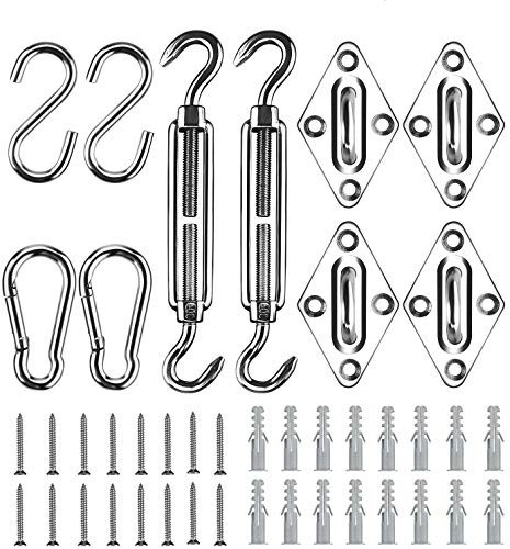 Emooqi Kit di Fissaggio e Installazione, 42 Pezzi Heavy Duty Tenda Parasole Super Sun Shade Hardware, per Sicura di Tende a Vela Quadrate Rettangolari e Triangolari