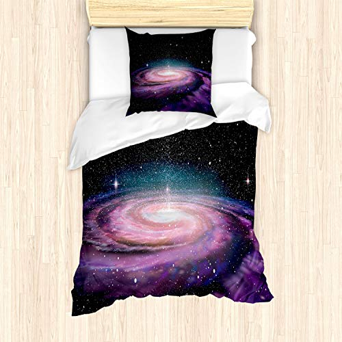 ABAKUHAUS Galaxis Bettbezug Set für Einzelbetten, Galaxy im Weltraum, Milbensicher Allergiker geeignet mit Kissenbezug, Mauve Schwarz
