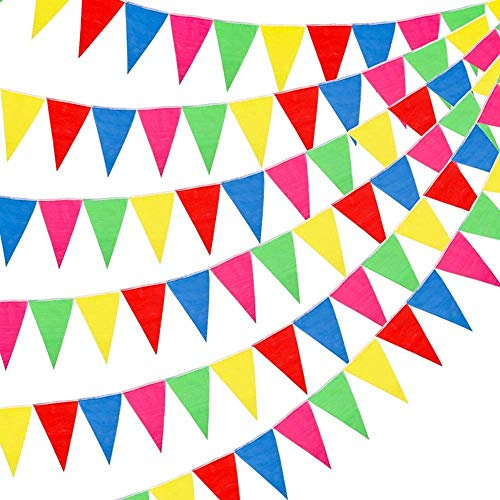 VOANZO Place 260 Piedi stendardo con Corde Bianche - 150 bandierine Multicolori Laterali - Decorazione Natalizia Festiva per Feste di Compleanno