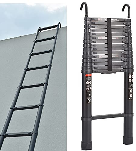 Extendable 6.2m Ladder Telescopic with Hook Aluminum Folding Ladder Multi Purpose Telescoping Ladder Extension Ladder 330lbs Capacity EN131 Safety Approved (20.3ft)