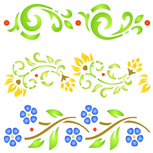 Vintage Bordüren Schablone 16,51 x 16,51 cm (M) - Schablonen für Wände Original Classic Flower Border Design Schablone