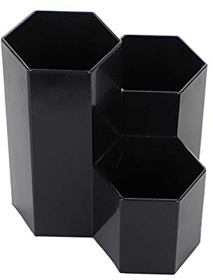 Suneast Creative Hexagon Pen Holder Plastic Pencil Pot Cup, Multifunction Desk Stationery Storage Organizer Tidy Container Makeup Brush Vase for Desktop Office and School Decoration - Black