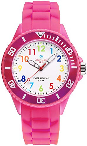 Alienwork Kids Orologio di Apprendimento Bambini Ragazze Rosa Bracciale in Silicone Multicolore bambini Impermeabile 5 ATM Tempo di Apprendimento