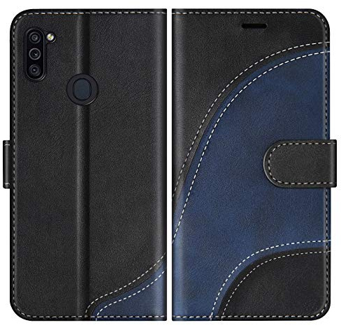 BoxTii Hülle für Galaxy M11, Leder Handyhülle für Samsung Galaxy M11, Ledertasche Klapphülle Schutzhülle mit Kartenfächer und Magnetverschluss, Schwarz