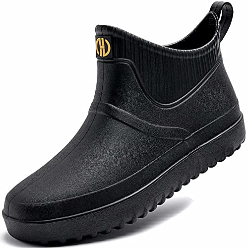 GURGER Stivali di Gomma Uomo Bassi Stivali da Pioggia Stivaletti Corti Stivaletto Impermeabili Wellington Boot Nero 42 Taglie