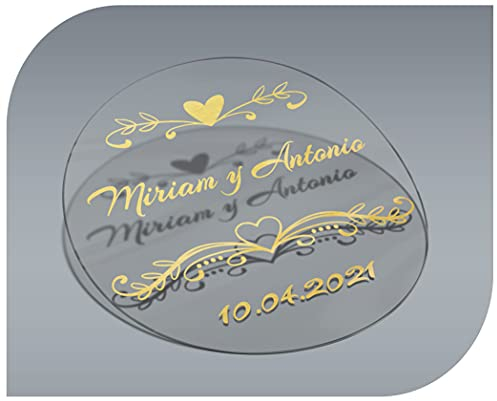 Autocollants vintage transparents personnalisables avec nom et date pour invitations à un mariage/un baptême/des fiançailles/une communion/un anniversaire/Noël et autres réceptions Modèle 6