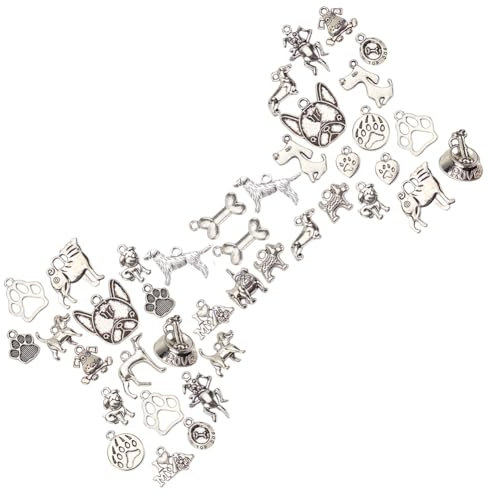 SUNNYCLUE 1 Box 80Stück 20Stile Hundeanhänger Cartoon Welpe Anhänger Groß ZinkTibetischer Stil Pfotenabdrücke Beagle Knochen Chihuahua Für Armbänder Schmuckherstellung Handwerk Antik Silber Farbe