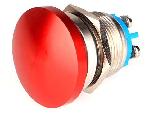 Guuzi 19mm In 3V/6V/12V/24V/48V/110V/220V Pulsador Momentáneo Cabeza De Seta De Metal Botón De Inicio Redondo 1No On Off Terminal De Tornillo Abovedado De Reinicio Automático (Rojo)
