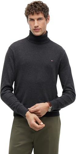 Tommy Hilfiger Herren Pullover Pima Cashmere Roll Neck mit Rollkragen, Grau (Dark Grey Heather), XL