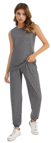Totatuit Tuta Donna Estiva,Sportivo Donna Completo,Completi Sportivi Donna Due Pezzi, Sportiva Estiva Casual, Elegante Tuta Donna Ginnastica per Jogging,Training,Casa Grigio L