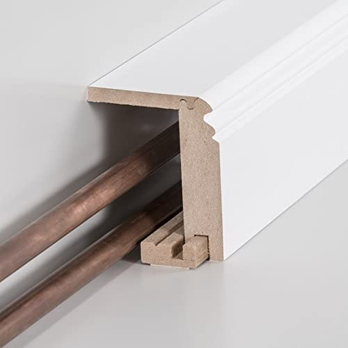PROVISTON Listello di copertura per tubo di riscaldamento, con profilo di montaggio, 64 x 96 x 2500 mm, laminato in MDF, bianco, anno RAL 9016, battiscopa hamburger, 2,5 metri