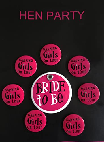 Button Sticker Team Braut weiß, pink 8er Set - Junggesellinnenabschied, Hen Night, Hochzeit, Feier, Party, Junggesellenabschied
