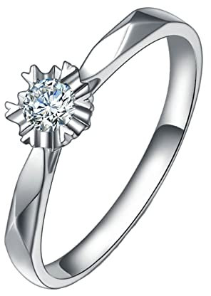 AMDXD Damen-Ring aus Platin, Blumen Design Ring Gold Herren 0.1ct Labor Erstellt Diamant, Freundschaft Geschenk, Echte Goldserie, Silber, Gr.52 (16.6)