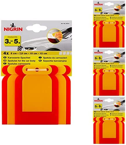 NIGRIN 4-teiliger Karosserie-Spachtelsatz, 4 Stk., 5cm, 7,5cm, 10cm, 12cm, Kunststoff, Autokörperreparatur-Set, Spachtel