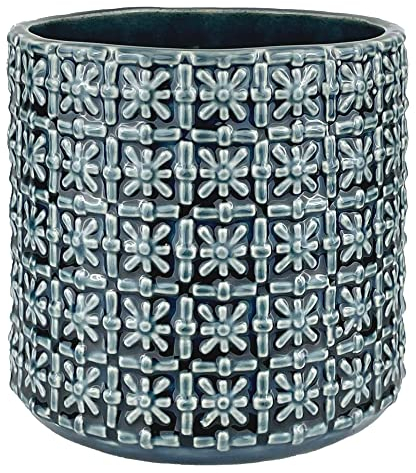Nordring Retro Übertopf Vintage Pflanztopf für Zimmerplanzen Blumentopf Cross M (12,5 cm ø), Petrol, Keramik