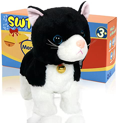SWTOIPIG Interaktives Elektronisches Plüschtier – Upgrade mit LED-Lichtaugen, Animierte Soundsteuerung, Elektronisches Haustier, Roboter, Katze, Kätzchen, Spielzeug, Geschenke für Jungen und Mädchen
