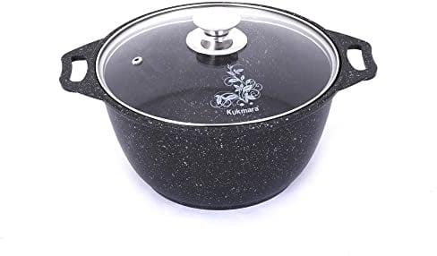 Wok-Kochtopf aus Aluminium, antihaftbeschichtet, mit Glasdeckel (dunkler Marmor), Camping-Kochgeschirr, Dutch Oven Küchentopf, 2,1 qt. (2 l)