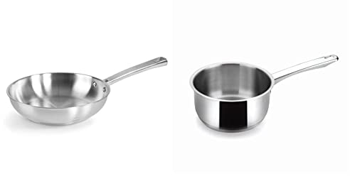 Lacor 45428 Foodie, Sartén Sin Antiadherente, Compatible con Todo Tipo de Cocina, Ecológica, Fondo Termo Difusor, Acero Inoxidable, 28 cm, Gris, 18/10 & 32216 - Cazo Recto Basic 16 cm Inox