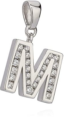 NKlaus 12x13mm Kettenanhänger Buchstabe M Silber 925 Anlaufschutz Zirkon weiß Alphabet 10017