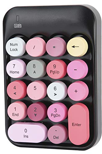 Septpenta 2,4 GHz Wireless Numeric Keyboard, Chocolate Keycap, Low Power mit Backspace Taste, 10 M Effektiver Steuerbereich, 18 Key Portable Silent Number Pad für Laptop, Desktop, PC(Buntes Schwarz)