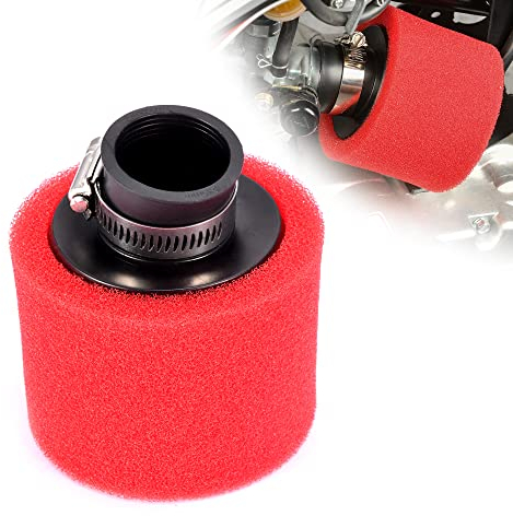 RUTU 35 mm Luftfilter Universal gebogener Schaumstoff-Luftfilter geeignet für 4-Takt 50 cc 70 cc 90 cc 110 cc 125 cc 150 cc GY6 Motorrad ATV Cooter Quad Go Kart Moped Pit Dirt Bike-Rot