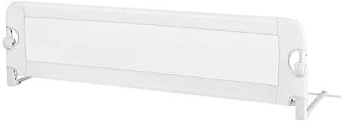 LIFEZEAL Barandilla de Cuna Plegable con Correas, Barrera de Seguridad Infantil rellena de algodón, protección anticaída de Cuna de Tejido Oxford, 152x34x42cm (Blanco)