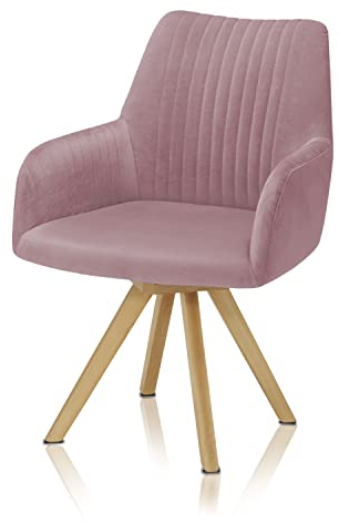 smart Esszimmerstuhl mit Armlehnen - Bezug Mikrofaser rosa, 180° drehbar mit Auto-Return - Massivholz Stuhlbeine - Küchenstuhl, Polsterstuhl mit Schaumstofffüllung