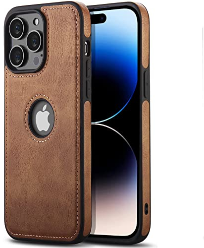 AIOVETEAB Cover Compatibile con iPhone 14 Pro,PU Pelle Premium Custodia Slim Sottile Retrò Business Flessibile Antigraffio Case Posteriore Protettiva Per iPhone 14 Pro (Marrone)