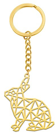 Amaxer Porte-clés origami en acier inoxydable avec motif géométrique creux pour les amoureux des animaux unisexe, Lapin doré, 0.96 in