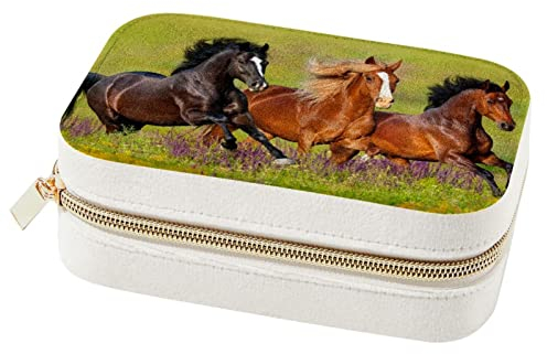 WOSHJIUK Schmuckschatulle Reise Schmuckschatulle,Pferd läuft in Blumen und Gras,Schmuck Organizer Kleine Schmuckschatullen für Frauen
