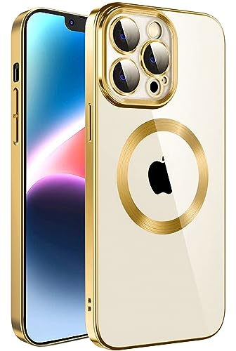 S. Dawezo Cover Magnetica per iPhone 13 Pro, Compatibile con MagSafe, Protezione Militare, Resistente ai Graffi e agli urti, Custodia Trasparente Sottile per iPhone 13 Pro, Oro