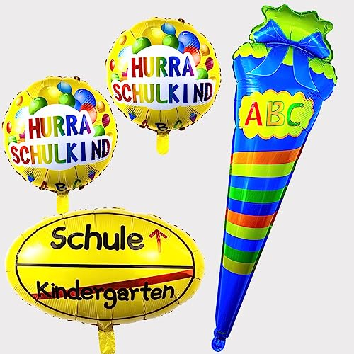 Einschulung Deko Blau Set für Jungen,Schule Kindergarten Folienballon + 2pcs HURRA SCHULKIND Folienballon + Zuckertüte Folien ballons ,Deko für Einschulung Schuleinführung Schulanfang Schulstart