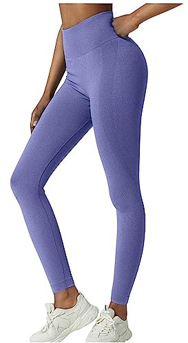 Azruma Sweatpants Damen schnittschutzhose Damen Hosen Sommer 7/8 Frauen Blickdicht Hohe Taille Yoga Push Up Leggins Gym Stretch High Waist Lang Hose Damen Overall(3-Royal Blue,M)