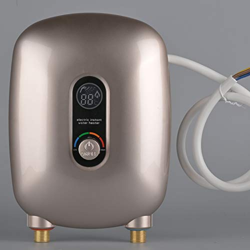 6500W Mini Elektro Warmwasserbereiter Sofort Heizung Bad Küche Durchlauferhitzer, 3 Sekunden, Auslaufschutz, Thermostat (Gold Drehknopf)
