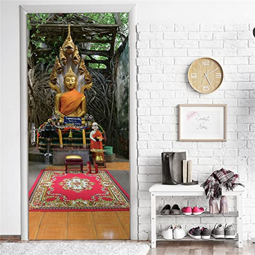 3D Türaufkleber Goldene Buddha-Statue 90X200Cm Türtapete Selbstklebend Türposter - Fototapete 3D Effekt Türfolie Poster Tapete Wandtattoo Diy Selbstklebende Wandbild Pvc Wasserdichte Tapete